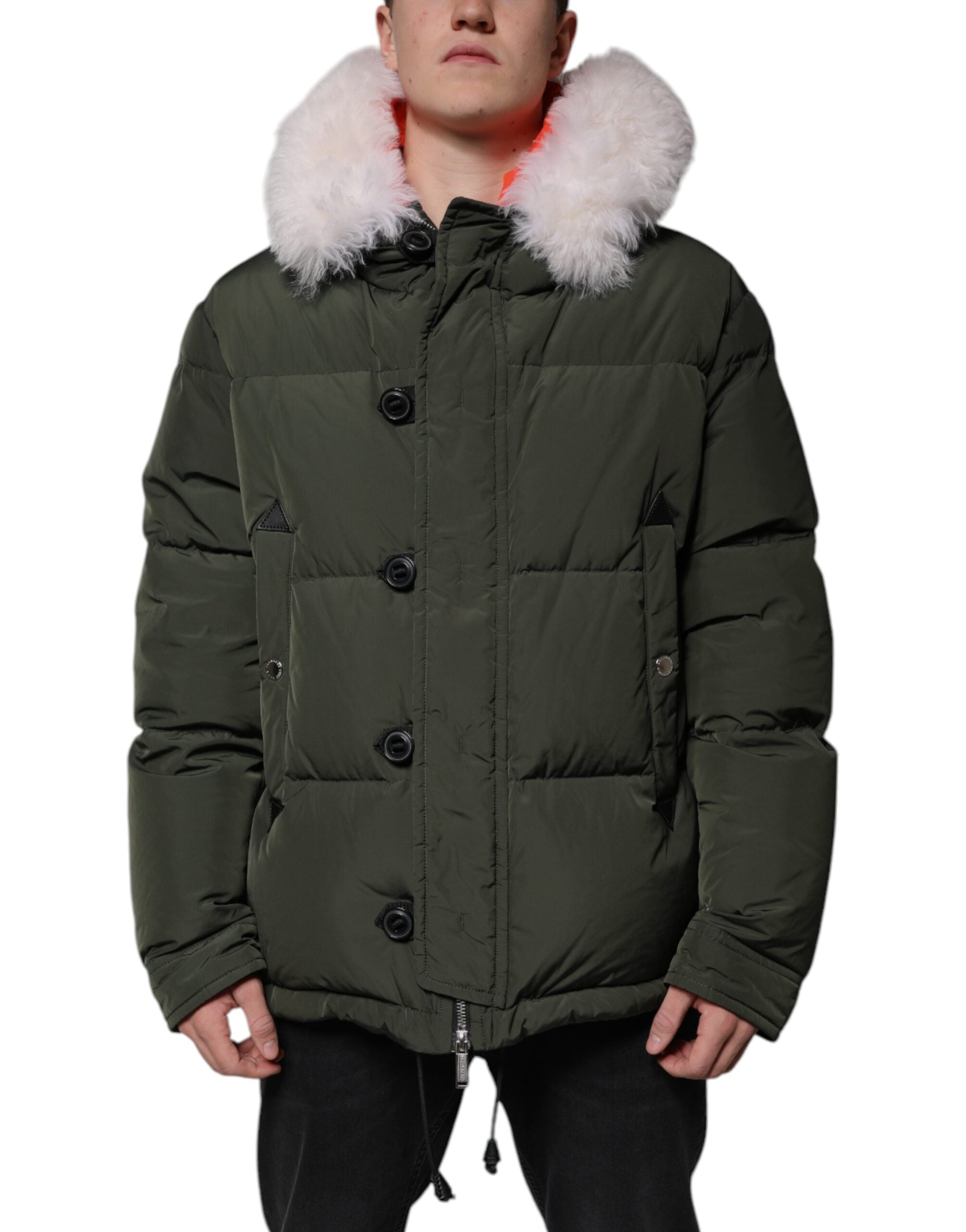 DsquaredΒ² Green Hooded Long Sleeves Fur Shearling Jacket -   -  DsquaredΒ².