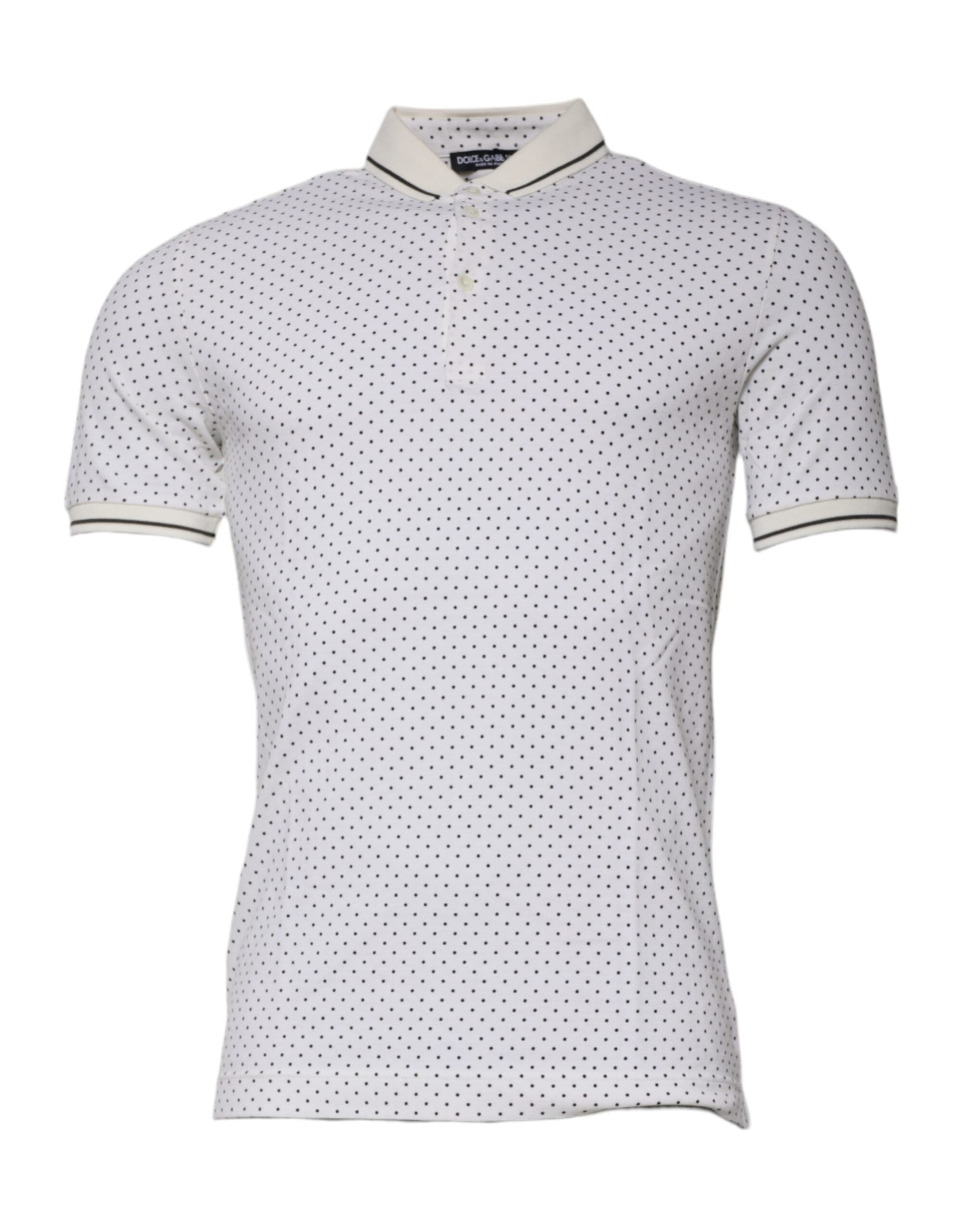 Dolce & Gabbana White Polka Dot Cotton Collared Polo T-shirt -   -  Dolce & Gabbana.