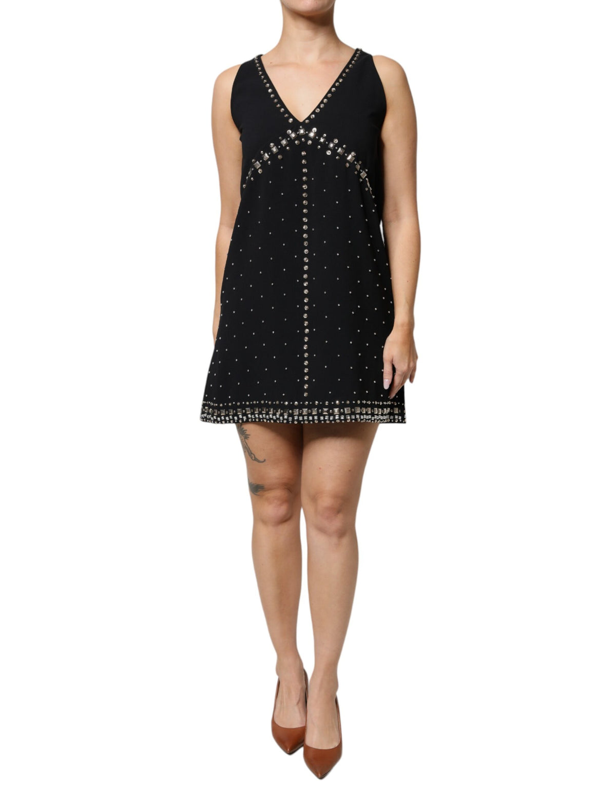PINKO Black Embellished Polyester Sleeveless Shift A-line Mini Dress -   -  PINKO.