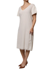 Peserico Off White Short Sleeves V-neck Shift Midi Dress -   -  Peserico.