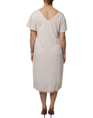 Peserico Off White Short Sleeves V-neck Shift Midi Dress -   -  Peserico.