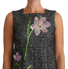 Dolce & Gabbana Gray Houndstooth Floral Appliqué Shift Mini Dress -   -  Dolce & Gabbana.