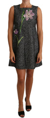 Dolce & Gabbana Gray Houndstooth Floral Appliqué Shift Mini Dress -   -  Dolce & Gabbana.
