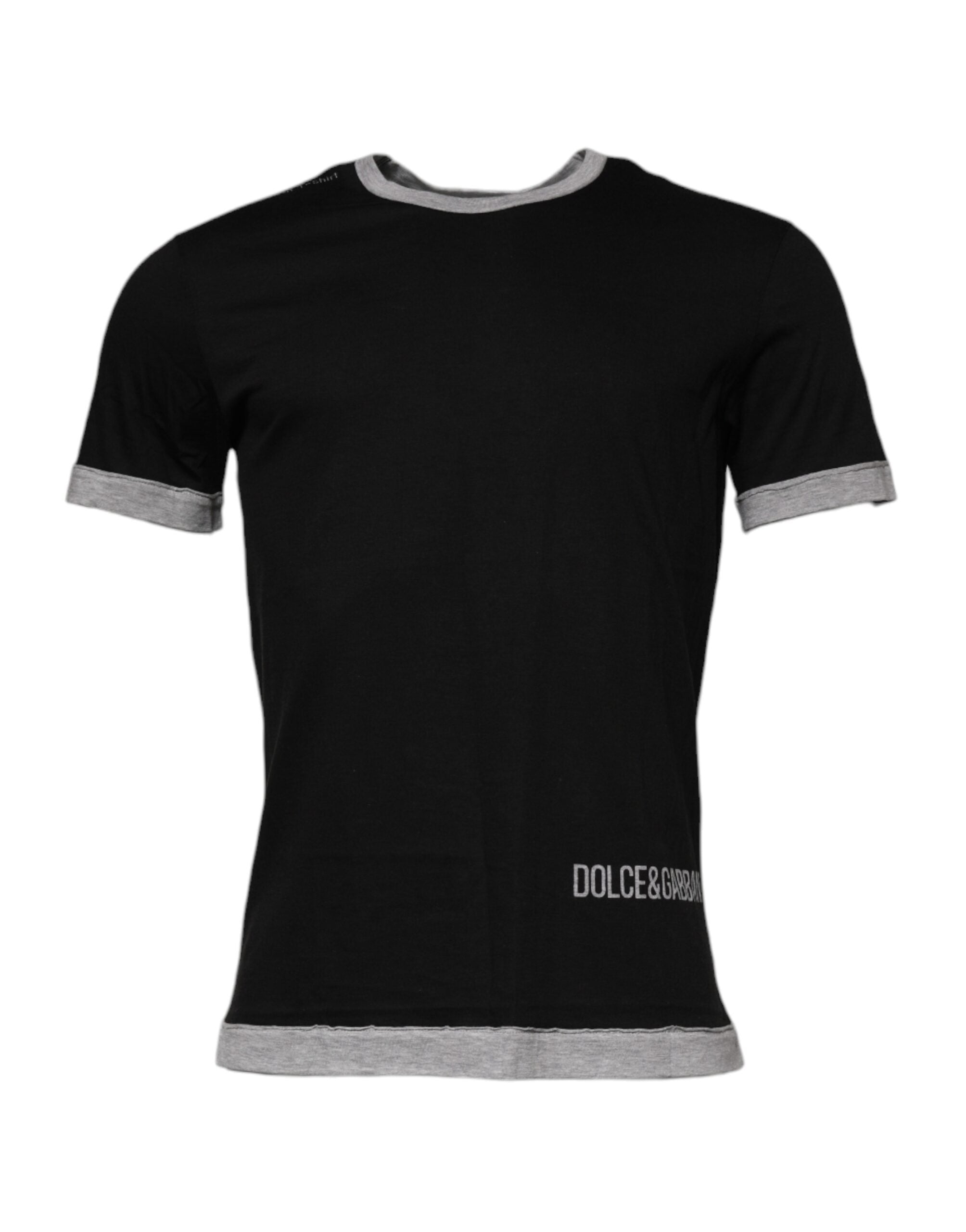 Dolce & Gabbana Black Logo Cotton Crew Neck Men Tee T-shirt - - Dolce & Gabbana.