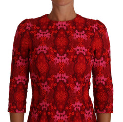Dolce & Gabbana Floral Crochet Lace Red Pink Sheath Dress -   -  Dolce & Gabbana.