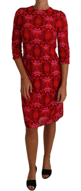 Dolce & Gabbana Floral Crochet Lace Red Pink Sheath Dress -   -  Dolce & Gabbana.