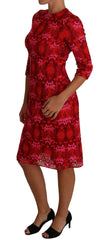 Dolce & Gabbana Floral Crochet Lace Red Pink Sheath Dress -   -  Dolce & Gabbana.