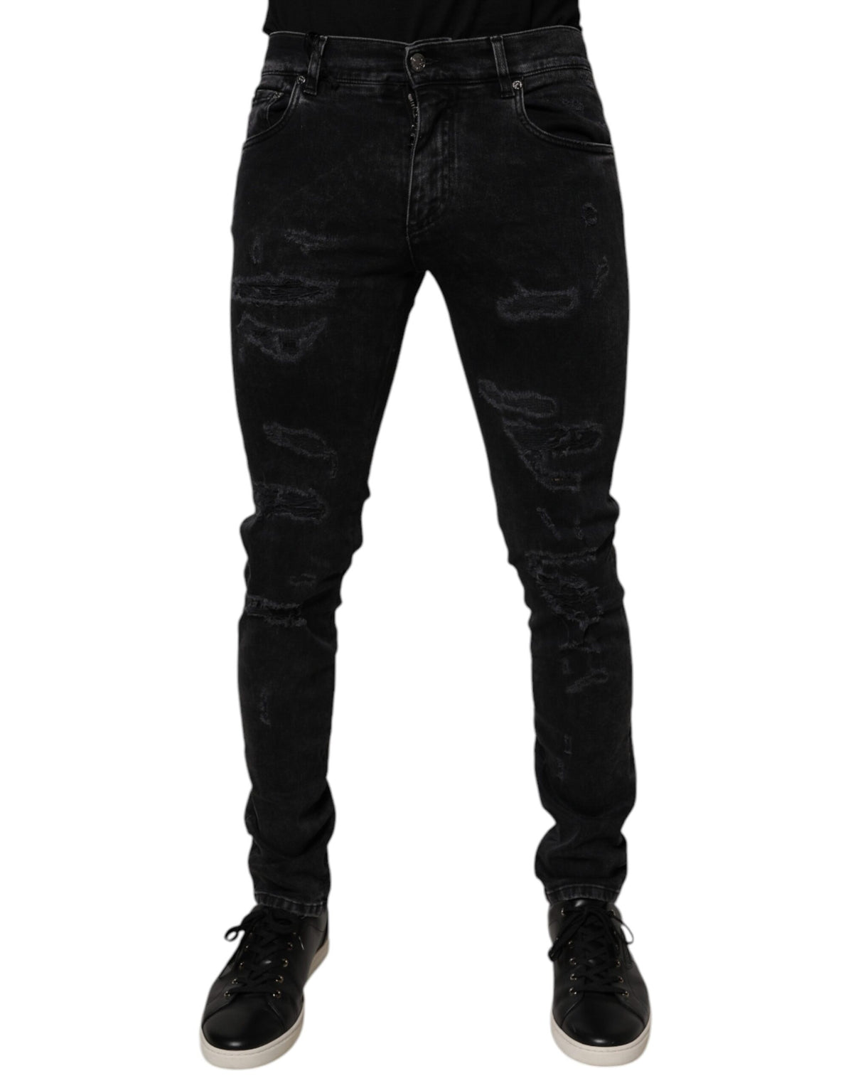 Dolce & Gabbana Black Tattered Cotton Skinny Men Denim Jeans -   -  Dolce & Gabbana.