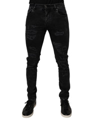 Dolce & Gabbana Black Tattered Cotton Skinny Men Denim Jeans -   -  Dolce & Gabbana.