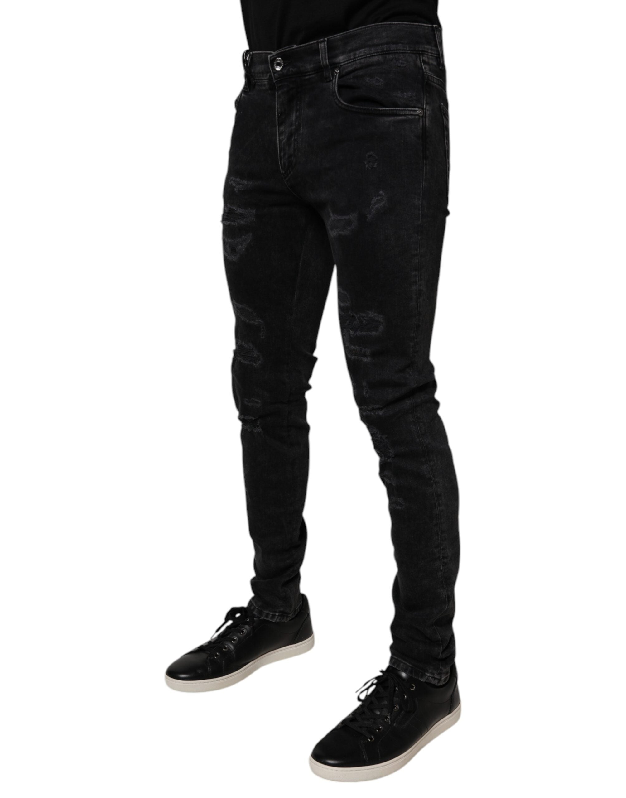 Dolce & Gabbana Black Tattered Cotton Skinny Men Denim Jeans -   -  Dolce & Gabbana. Dolce & Gabbana Black Tattered Cotton Skinny Men Denim Jeans -   -  Dolce & Gabbana.