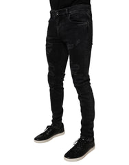 Dolce & Gabbana Black Tattered Cotton Skinny Men Denim Jeans -   -  Dolce & Gabbana.