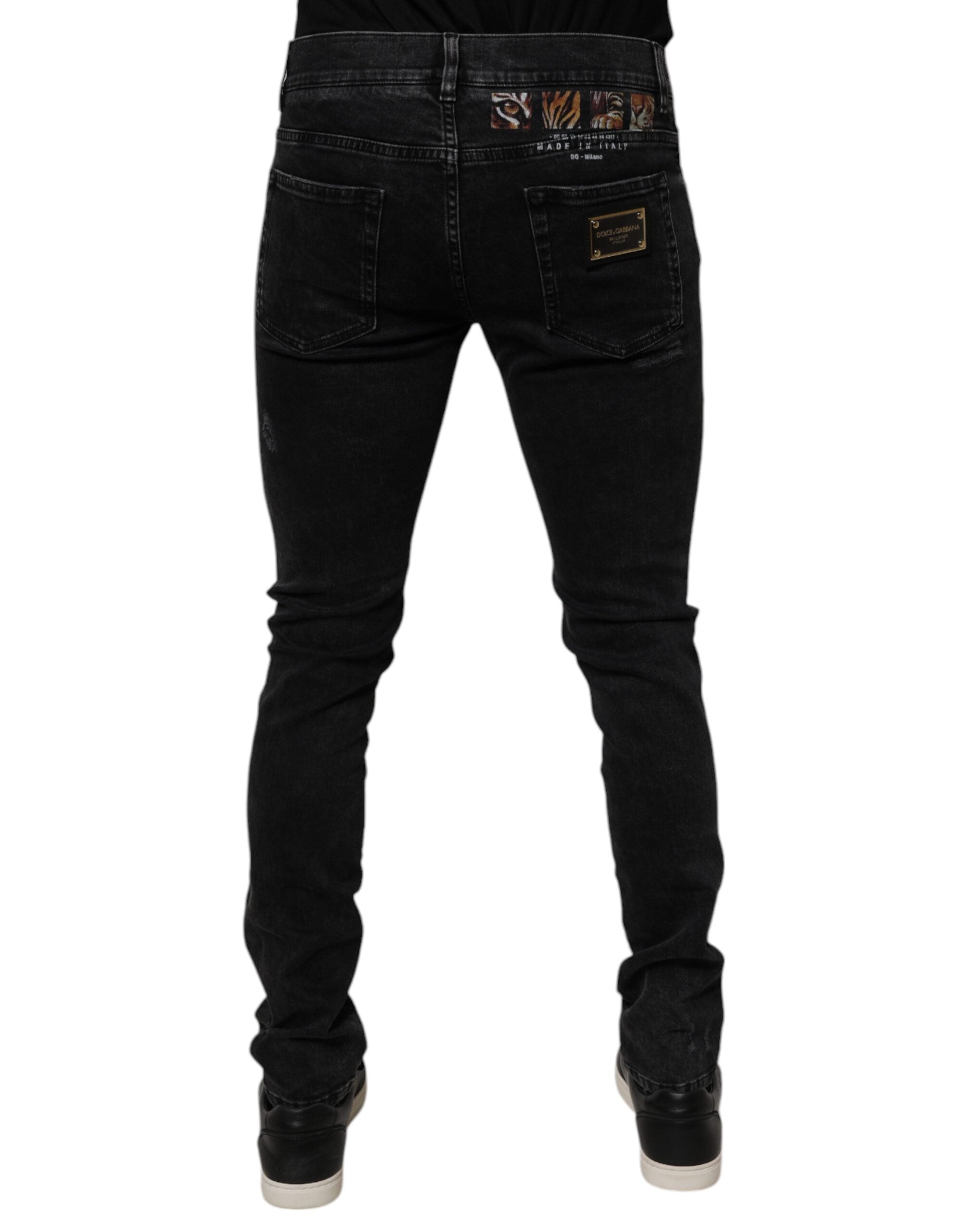 Dolce & Gabbana Black Tattered Cotton Skinny Men Denim Jeans -   -  Dolce & Gabbana. Dolce & Gabbana Black Tattered Cotton Skinny Men Denim Jeans -   -  Dolce & Gabbana.