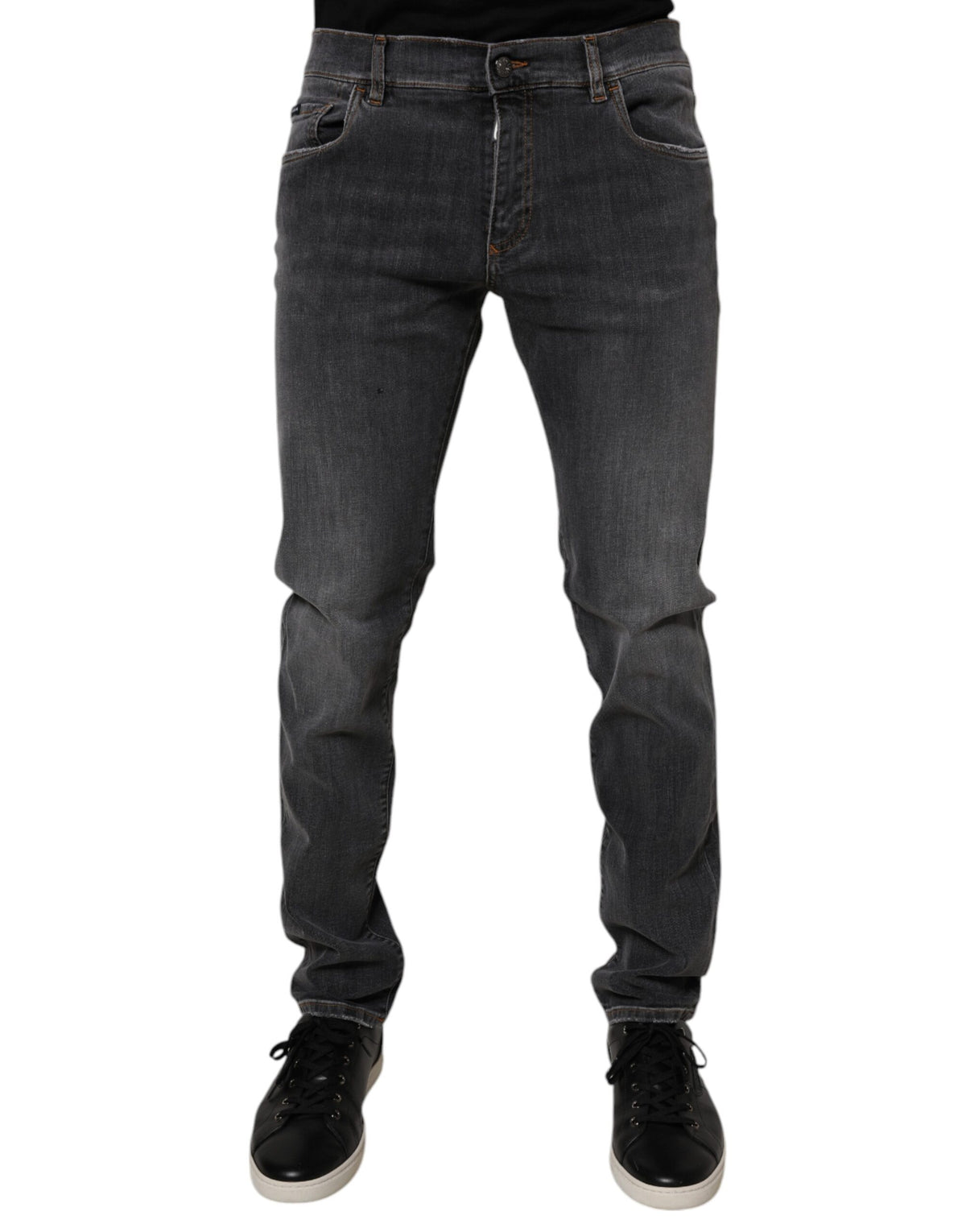 Dolce & Gabbana Dark Gray Washed Cotton Slim Fit Denim Jeans -   -  Dolce & Gabbana.