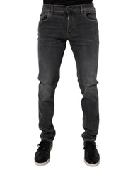 Dolce & Gabbana Dark Gray Washed Cotton Slim Fit Denim Jeans -   -  Dolce & Gabbana.