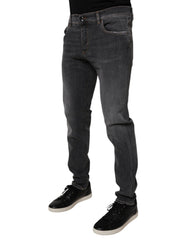 Dolce & Gabbana Dark Gray Washed Cotton Slim Fit Denim Jeans -   -  Dolce & Gabbana.