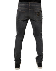 Dolce & Gabbana Dark Gray Washed Cotton Slim Fit Denim Jeans -   -  Dolce & Gabbana.