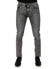 Dolce & Gabbana Dark Gray Washed Cotton Slim Fit Denim Jeans -   -  Dolce & Gabbana.