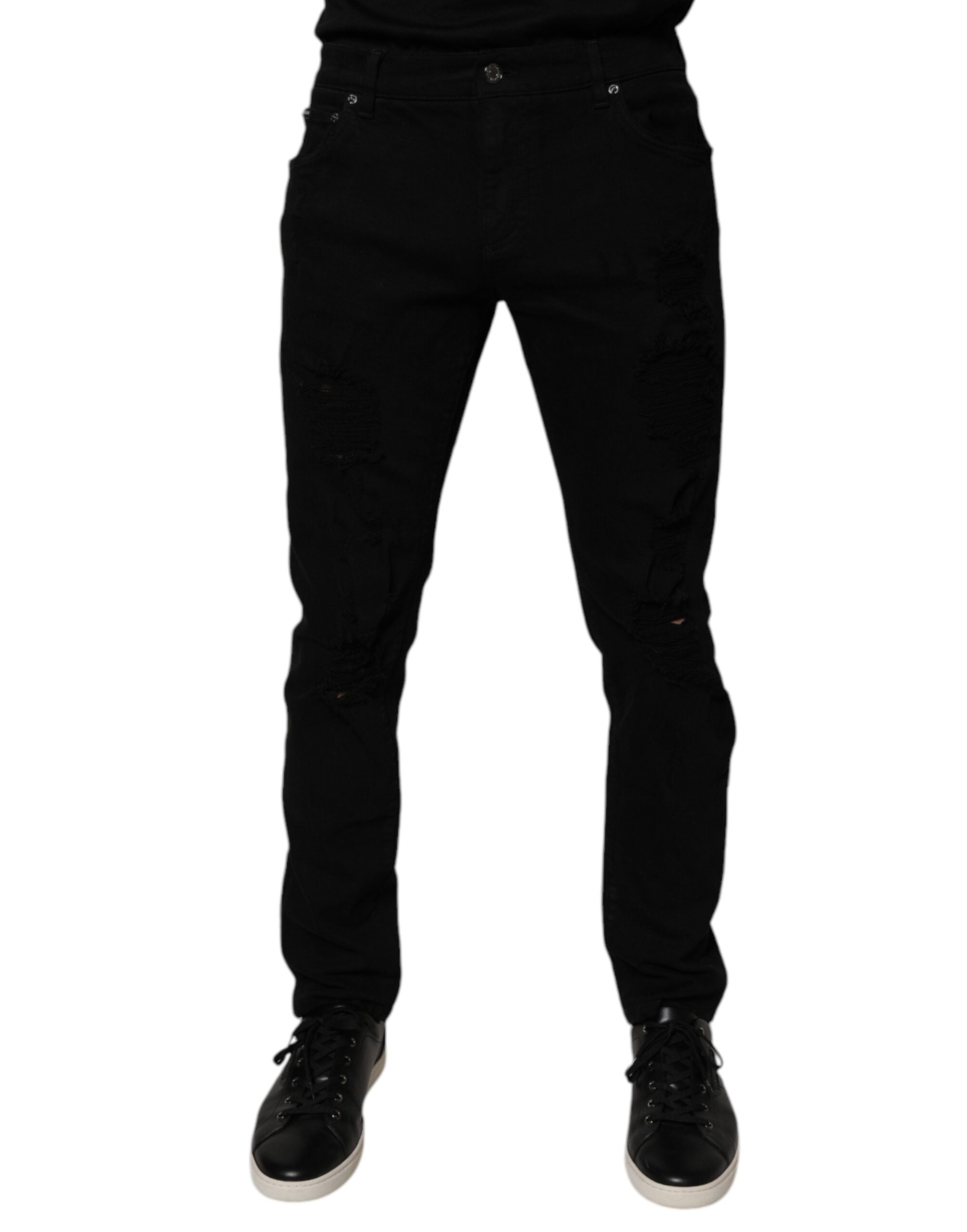 Dolce & Gabbana Black Tattered Cotton Skinny Men Denim Jeans -   -  Dolce & Gabbana.