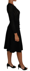 Dolce & Gabbana Black Knitted Wool Sheath Long Sleeves Dress -   -  Dolce & Gabbana.