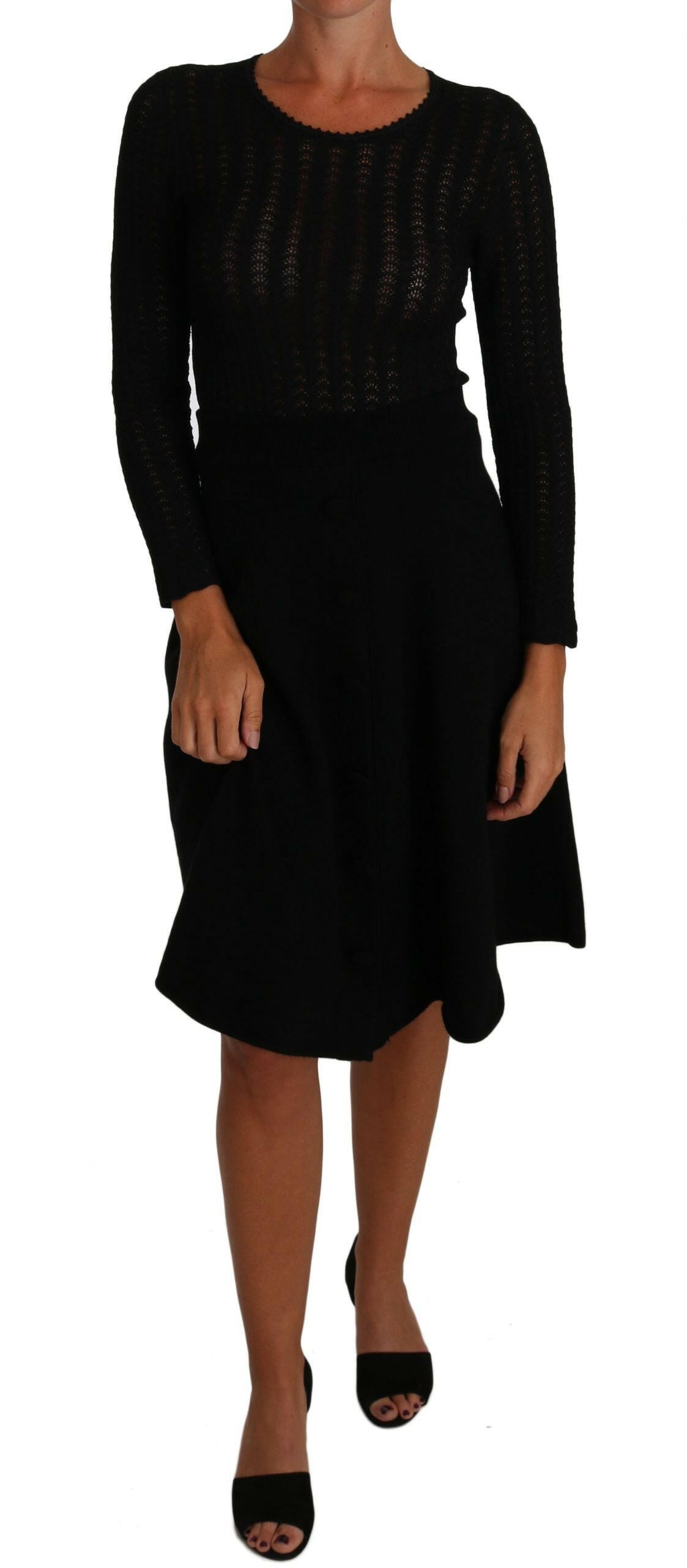 Dolce & Gabbana Black Knitted Wool Sheath Long Sleeves Dress -   -  Dolce & Gabbana.