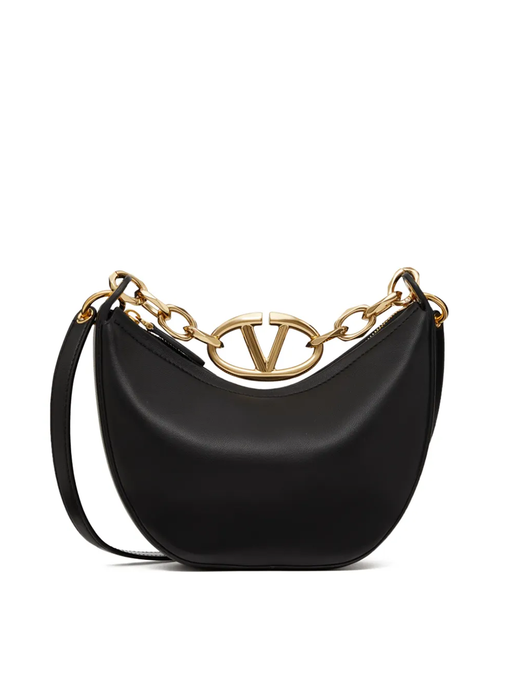 Valentino Garavani Black Leather Mini Hobo Vlogo Shoulder Bag -  Luxury Shoulder Bag for Women -  Valentino Garavani.