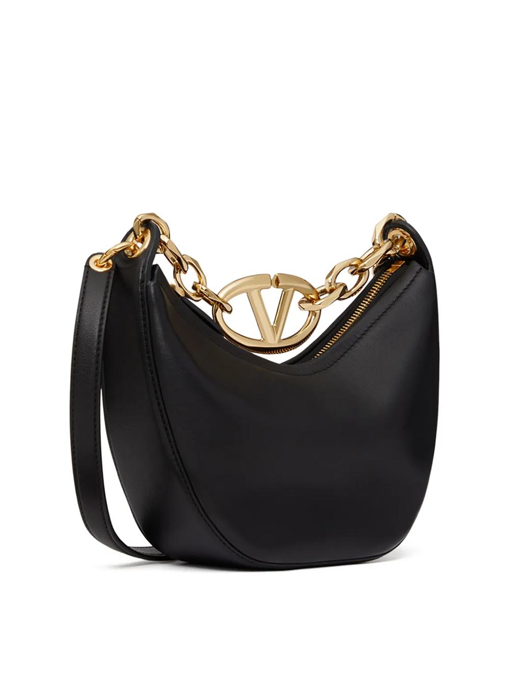 Valentino Garavani Black Leather Mini Hobo Vlogo Shoulder Bag -  Luxury Shoulder Bag for Women -  Valentino Garavani. Valentino Garavani Black Leather Mini Hobo Vlogo Shoulder Bag -  Luxury Shoulder Bag for Women -  Valentino Garavani.