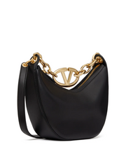Valentino Garavani Black Leather Mini Hobo Vlogo Shoulder Bag -  Luxury Shoulder Bag for Women -  Valentino Garavani.
