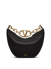 Valentino Garavani Black Leather Mini Hobo Vlogo Shoulder Bag -  Luxury Shoulder Bag for Women -  Valentino Garavani.