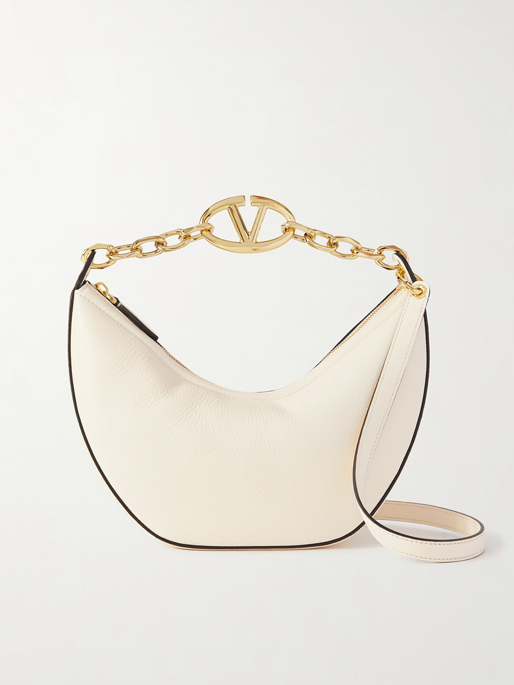 Valentino Garavani Ivory Leather Small Hobo Vlogo Shoulder Bag -  Luxury Shoulder Bag for Women -  Valentino Garavani.