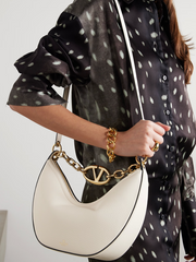 Valentino Garavani Ivory Leather Small Hobo Vlogo Shoulder Bag -  Luxury Shoulder Bag for Women -  Valentino Garavani.