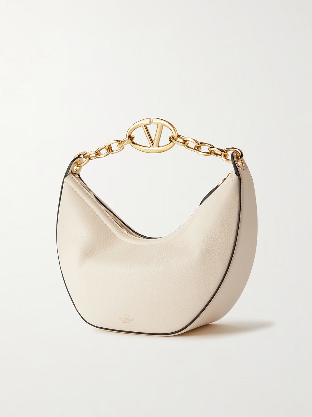Valentino Garavani Ivory Leather Small Hobo Vlogo Shoulder Bag -  Luxury Shoulder Bag for Women -  Valentino Garavani. Valentino Garavani Ivory Leather Small Hobo Vlogo Shoulder Bag -  Luxury Shoulder Bag for Women -  Valentino Garavani.