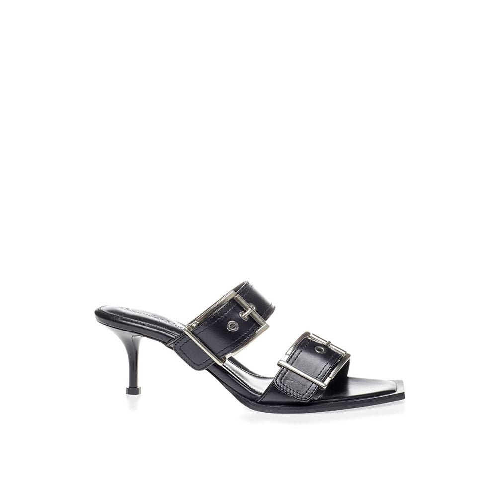 Alexander McQueen Elevate Your Steps in Timeless Black Leather Sandals -   -  Alexander McQueen.