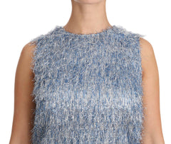 Dolce & Gabbana Light Blue Fringe Shift Gown Dress -   -  Dolce & Gabbana.
