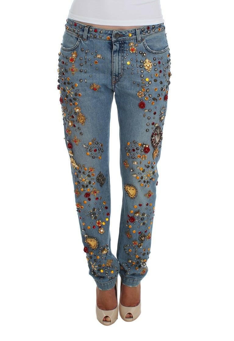 Dolce & Gabbana Crystal Roses Heart Embellished Jeans -   -  Dolce & Gabbana.