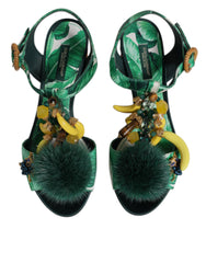 Dolce & Gabbana Green Crystal Fur Embellished Sandals Shoes -   -  Dolce & Gabbana.