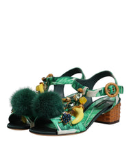 Dolce & Gabbana Green Crystal Fur Embellished Sandals Shoes -   -  Dolce & Gabbana.