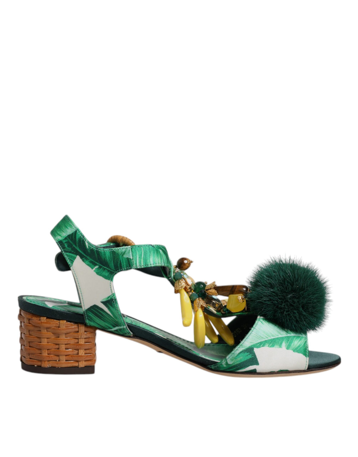 Dolce & Gabbana Green Crystal Fur Embellished Sandals Shoes -   -  Dolce & Gabbana.