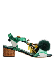Dolce & Gabbana Green Crystal Fur Embellished Sandals Shoes -   -  Dolce & Gabbana.