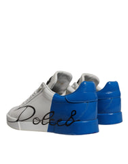Dolce & Gabbana White Blue Logo Portofino Sneakers Shoes -   -  Dolce & Gabbana.