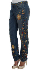 Dolce & Gabbana Crystal Roses Heart Embellished Jeans -   -  Dolce & Gabbana.