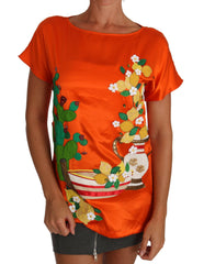Dolce & Gabbana Silk Orange Lemon Crystal T-shirt Top -   -  Dolce & Gabbana.
