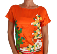 Dolce & Gabbana Silk Orange Lemon Crystal T-shirt Top -   -  Dolce & Gabbana.