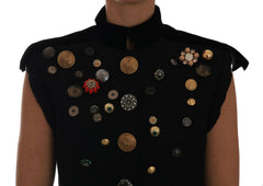 Dolce & Gabbana Black Embellished Floral Military Jacket Vest - - Dolce & Gabbana.