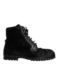 Dolce & Gabbana Black Pony Style Leather Mid Calf Boots Shoes -   -  Dolce & Gabbana.