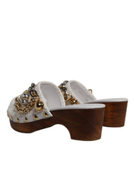 Dolce & Gabbana White Raffia Clogs Bejeweled Chain Sandals Shoes -   -  Dolce & Gabbana.