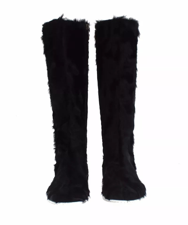 Dolce & Gabbana Black Xiangao Lamb Fur Leather Boots Shoes -   -  Dolce & Gabbana. Dolce & Gabbana Black Xiangao Lamb Fur Leather Boots Shoes -   -  Dolce & Gabbana.