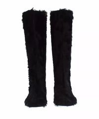 Dolce & Gabbana Black Xiangao Lamb Fur Leather Boots Shoes -   -  Dolce & Gabbana.