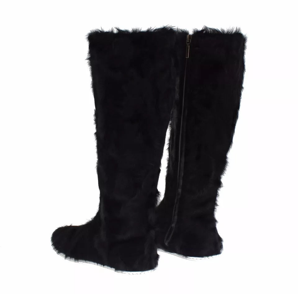 Dolce & Gabbana Black Xiangao Lamb Fur Leather Boots Shoes -   -  Dolce & Gabbana. Dolce & Gabbana Black Xiangao Lamb Fur Leather Boots Shoes -   -  Dolce & Gabbana.