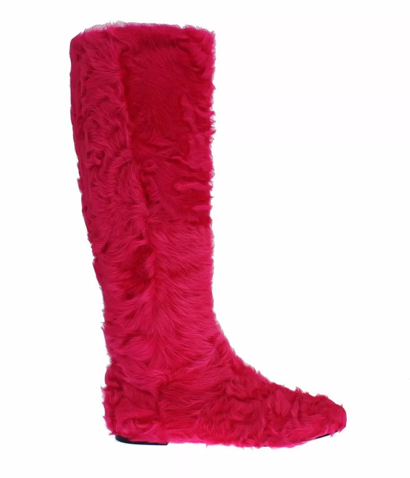 Dolce & Gabbana Pink Lamb Fur Leather Flat Boots Shoes -   -  Dolce & Gabbana.