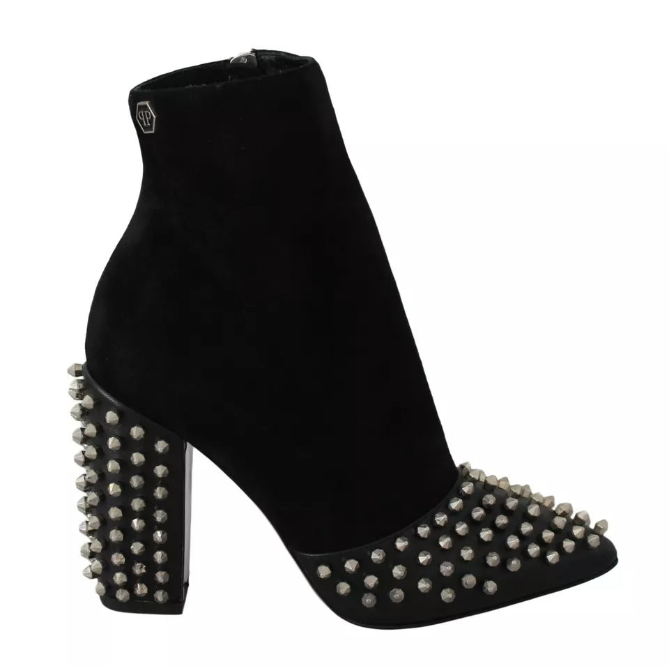 Philipp Plein Black Suede Studded Heels Ankle Boots Shoes -   -  Philipp Plein.
